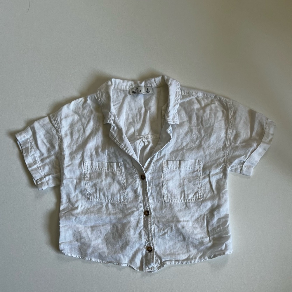 Hollister White Crop Top with Button Detail